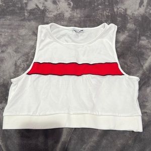 Fashion Nova: White Crop Top with a Red in Size Large